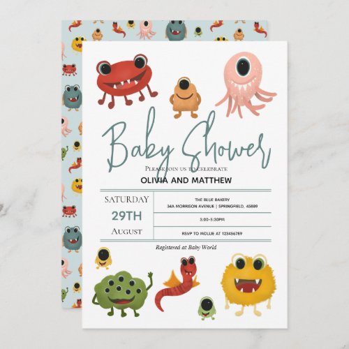 Boys Cute Modern Colorful Monster Baby Shower Invitation