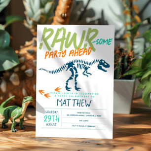 Boys Cute Modern Dinosaur Fossil Kids 5th Birthday Invitation