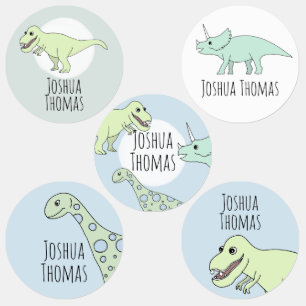 Boys Cute Modern Dinosaur Trex Cartoon and Name Kids' Labels