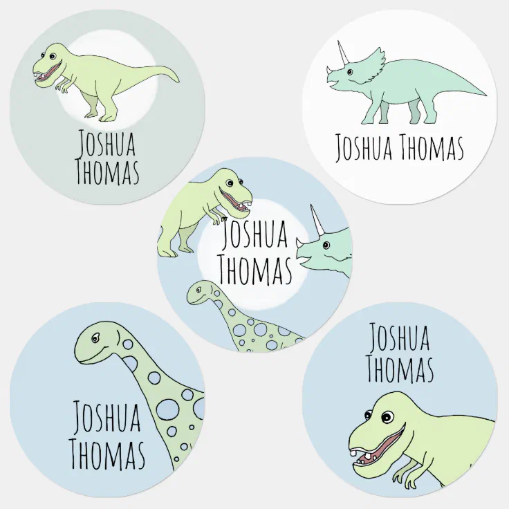 Boys Cute Modern Dinosaur Trex Cartoon and Name Kids' Labels | Zazzle Boys Cute Modern Dinosaur Trex Cartoon and Name Kids' Labels | Zazzle