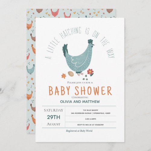 Boys Cute Modern Farm Chicken Baby Shower Invitation