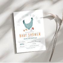 Boys Cute Modern Farm Chicken Baby Shower Invitation