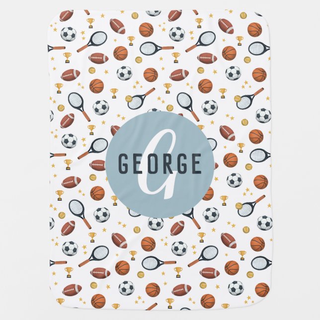 Boys Cute Modern Soccer Football Sports Baby Blanket (Front)