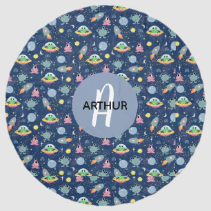 Boys Cute Modern Space Alien Pattern Kids Monogram Beach Towel