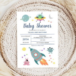 Boys Cute Modern Space Alien Rocket Baby Shower Invitation