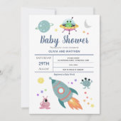 Boys Cute Modern Space Alien Rocket Baby Shower Invitation (Front)