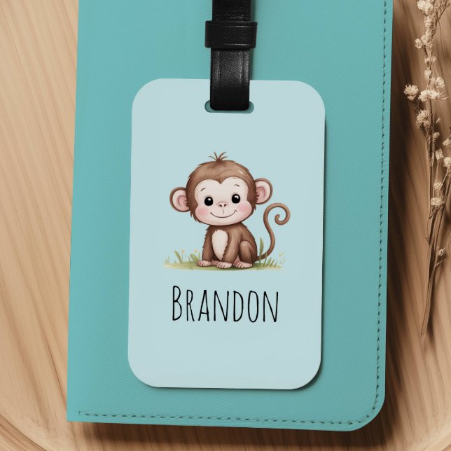 Boys Cute Monkey Kids Luggage Tag (Creator Uploaded)