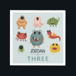 Boys Cute Monster Kids Birthday Party Napkins<br><div class="desc">This cute,  fun and modern kids birthday party napkin design features eight unique and colorful monster aliens,  and can be personalized with your child’s name. The perfect monster themed addition to your child’s third birthday party (can be edited for any age).</div>
