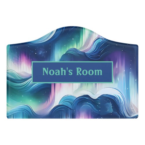 Boys Cute Northern Lights Galaxy Pattern Kids Room Door Sign