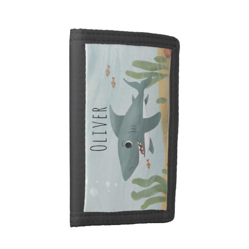 Boy's Cute Ocean Shark and Name Kids Trifold Wallet | Zazzle