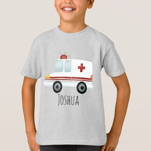 Boys Cute Paramedic Ambulance and Name T_Shirt