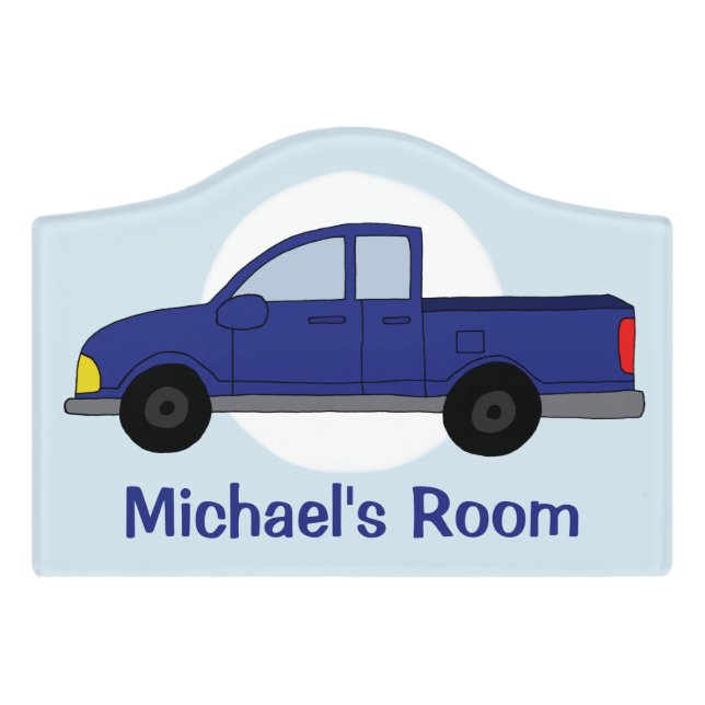 Boys Cute Pickup Truck & Name Kids Door Sign (Small Crest Front)