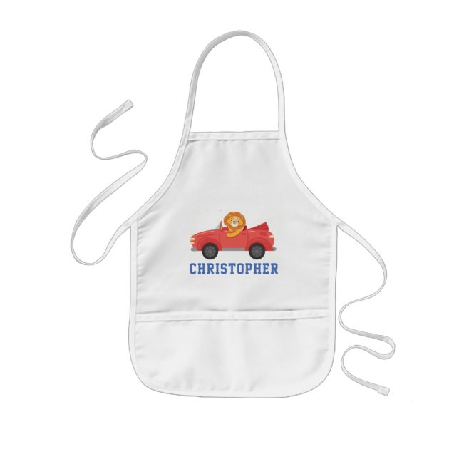 Boys Cute Racing Car Personalized Name Kids' Apron (Front)