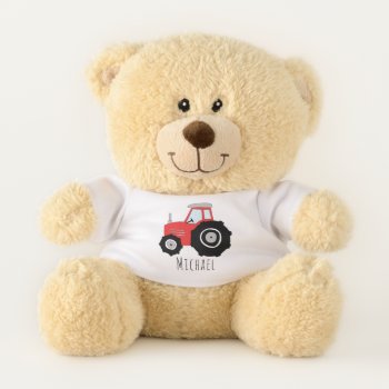 Boys Cute Red Farm Tractor And Name Kids Teddy Bear by Simply_Baby at Zazzle