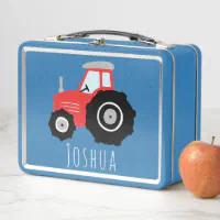 Boys Cute Farm Tractor and Animals Toddler Kids Metal Lunch Box