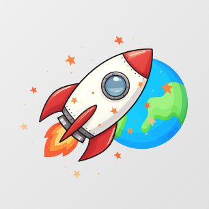 Boys' Cute Red Rocket in Space Wall Decal