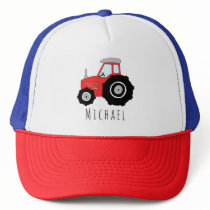 Boys Cute Red Tractor Farm and Name Kids Trucker Hat