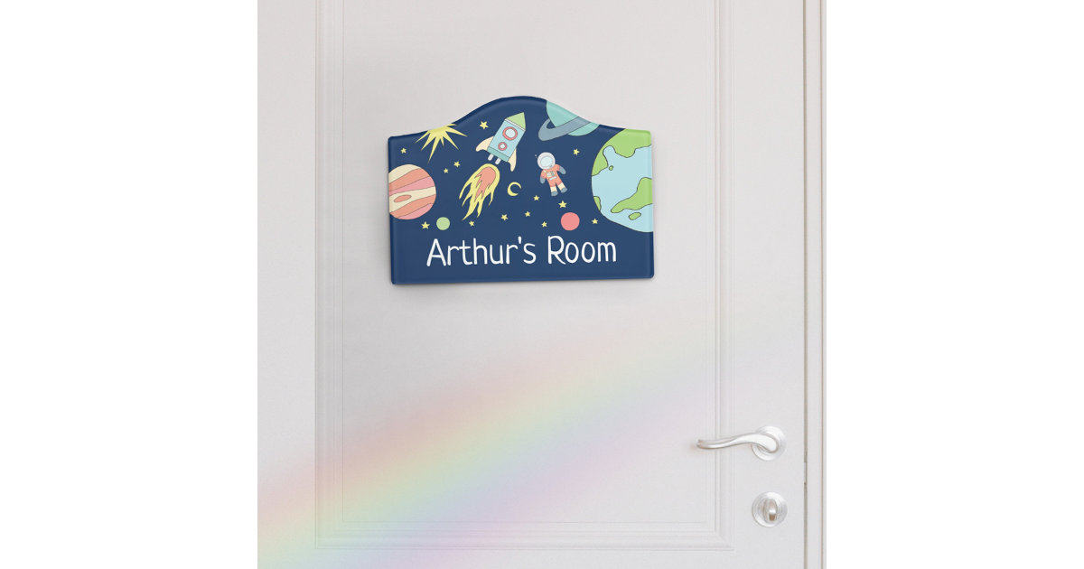 Boys Cute Rocket Ship Space Cartoon Kids Nursery Door Sign | Zazzle