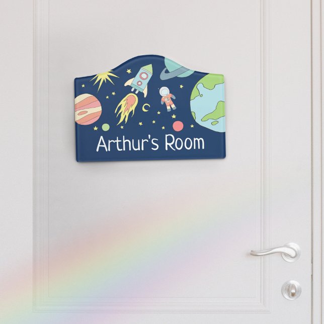 Boys Cute Rocket Ship Space Cartoon Kids Nursery Door Sign (Creator Uploaded)
