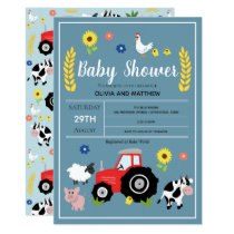 Farmparty Us Tractor Baby Shower Invitations