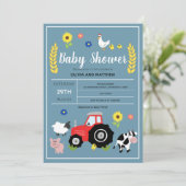 Boys Cute Rustic Country Farm Tractor Baby Shower Invitation (Standing Front)