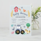 Boys Cute Rustic Country Farm Tractor Baby Shower Invitation (Standing Front)
