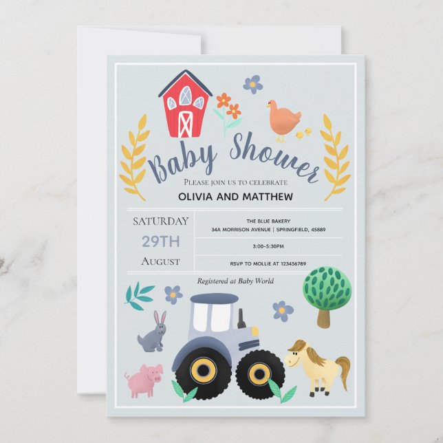 Boys Cute Rustic Country Farm Tractor Baby Shower Invitation (Front)