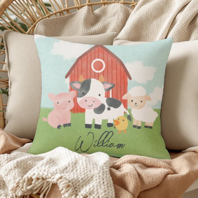 Boys Cute Rustic Farm Animals Kids Throw Pillow (Creator Uploaded)