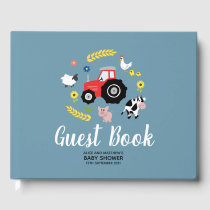 Boys Cute Rustic Farm Animals Tractor Baby Shower Guest Book