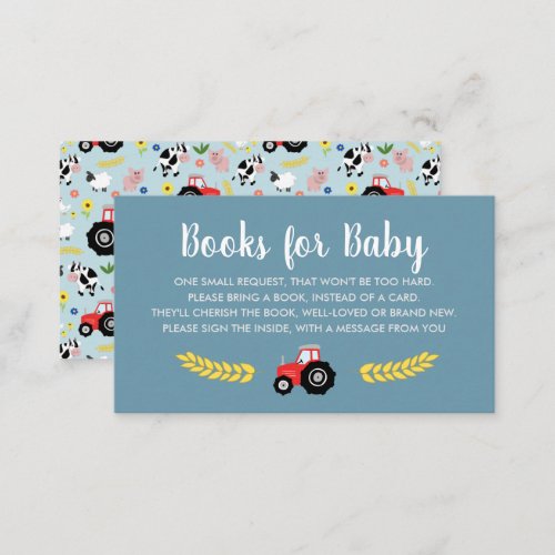 Boys Cute Rustic Farm Books For Baby Enclosure Card