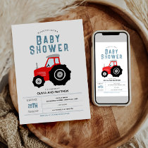 Boys Cute Rustic Farm Red Tractor Baby Shower Invitation