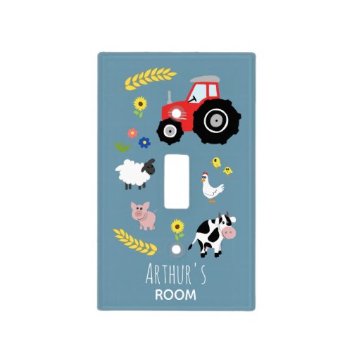 Boys Cute Rustic Red Farm Tractor and Name Kids Light Switch Cover