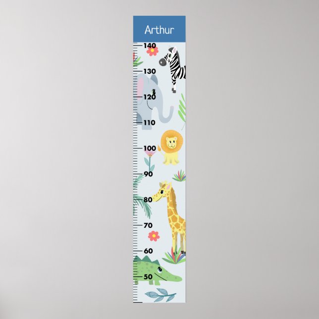 Boys Cute Safari Animals Elephant CM Growth Chart (Front)