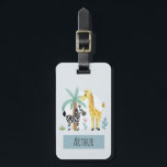 Boys Cute Safari Animals Giraffe Name Kids Luggage Tag<br><div class="desc">This cute and whimsical kids luggage tag features African safari animals, with a giraffe, zebra and elephant, and can be personalized with your boys name and contact details. The perfect jungle themed gift for your baby, toddler or child's first trip. Check out our collection for the matching safari passport case....</div>