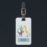 Boys Cute Safari Animals Giraffe Name Kids Luggage Tag<br><div class="desc">This cute and whimsical kids luggage tag features African safari animals, with a giraffe, zebra and elephant, and can be personalized with your boys name and contact details. The perfect jungle themed gift for your baby, toddler or child's first trip. Check out our collection for the matching safari passport case....</div>