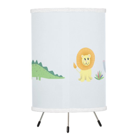 Boys Cute Safari Animals Zebra Name Kids Nursery Tripod Lamp (Back)