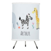 Boys Cute Safari Animals Zebra Name Kids Nursery Tripod Lamp (Front)