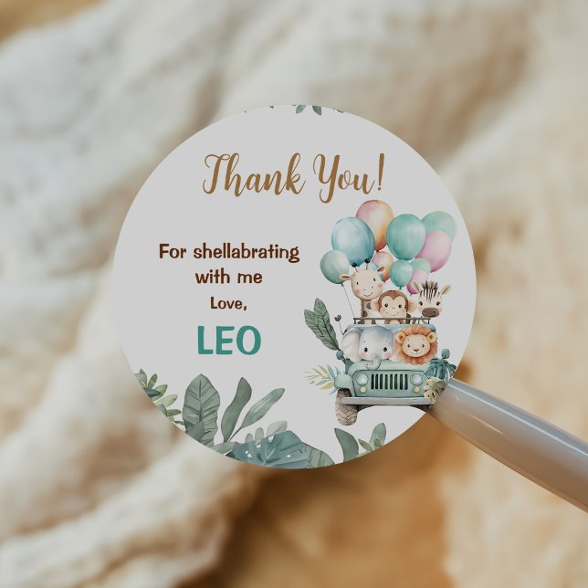 Boys Cute Safari Birthday  Classic Round Sticker (Creator Uploaded)