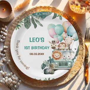 Boys Cute Safari Birthday Paper Plates