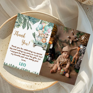 Boys Cute Safari Birthday Photo Thank You Card