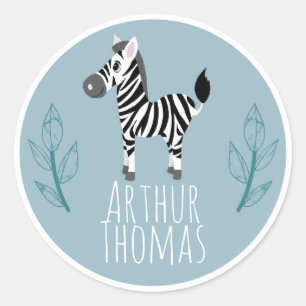 Boys Cute Safari Zebra Name Kids Bookplate