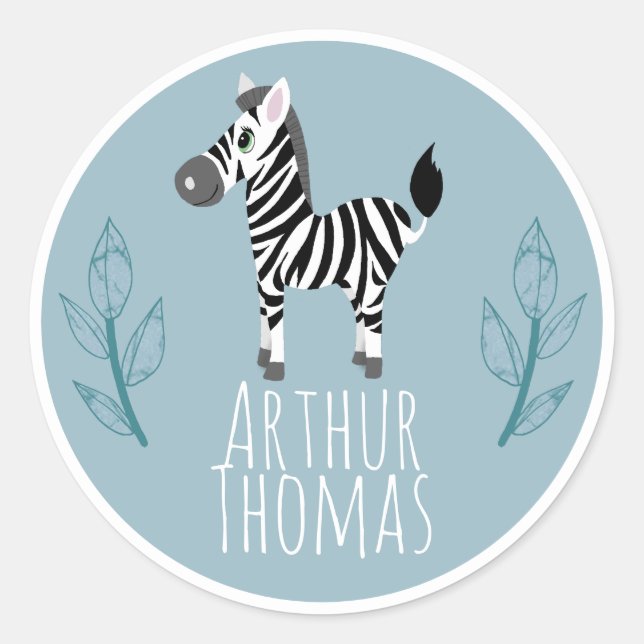 Boys Cute Safari Zebra Name Kids Bookplate (Front)