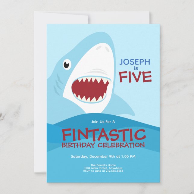 Boy's Cute Shark Birthday Invitation (Front)