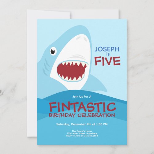 Boys Cute Shark Birthday Invitation