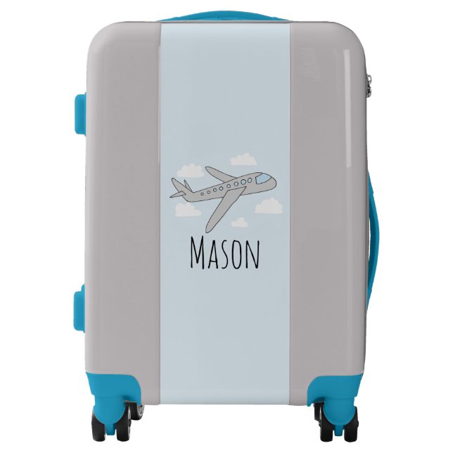 Boys Cute Sky Airplane Cartoon with Name Kids Luggage (Front)