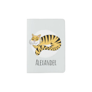 Boy's Cute Sleeping Tiger Jungle with Name Passport Holder