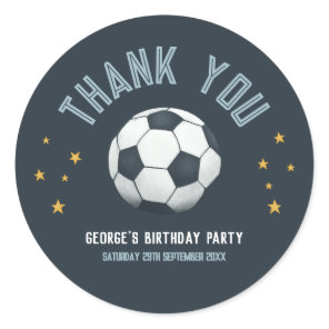 Boys Cute Soccer Sports Thank You Kids Birthday Classic Round Sticker