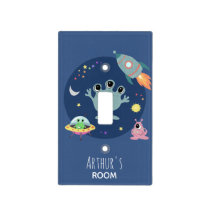 Boys Cute Space Alien and Name Kids Light Switch Cover