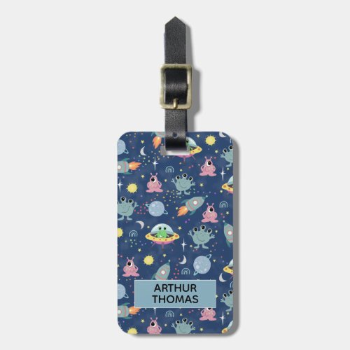 Boys Cute Space Alien Pattern Name Kids Luggage Tag