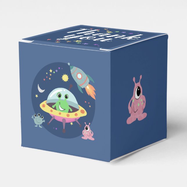 Boys Cute Space Alien Rocket Baby Shower Favor Boxes (Front Side)
